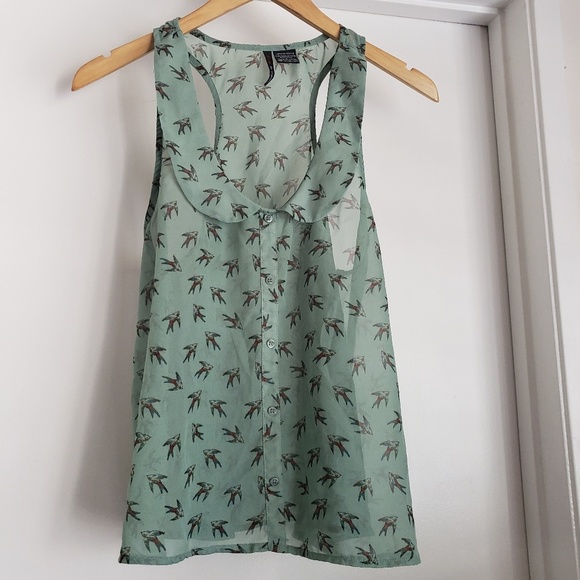 Fire LA Bird print green top - Picture 2 of 3
